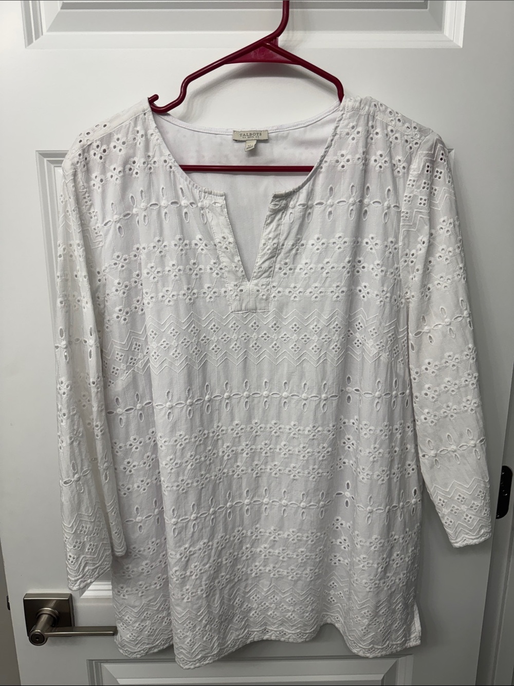 Talbots White Eyelet Split-Neck Tunic